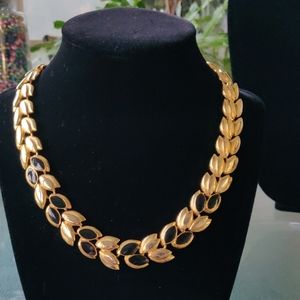 VTG gold & black enamel necklace 16" (#63)